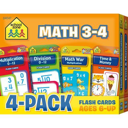 SCHOOL ZONE PUBLISHING Math 3-4 Flash Card, PK4 04047